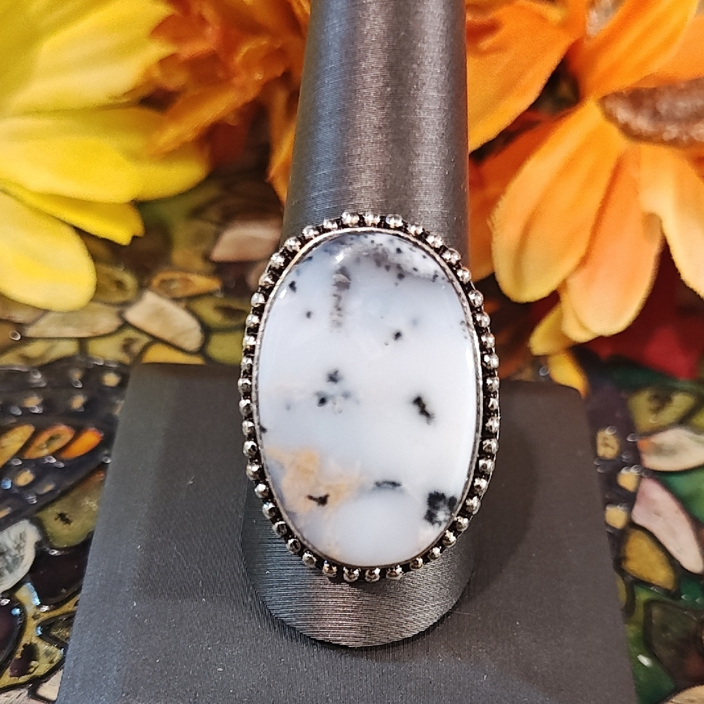 Dendritic Jasper Gemstone Ring - Size 11
